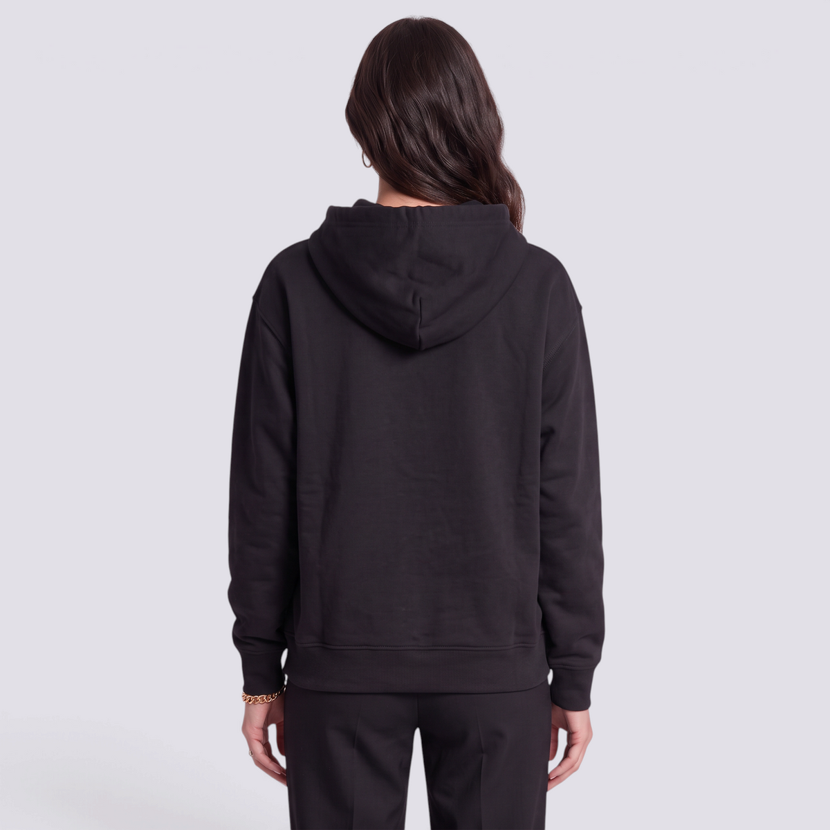 Sudadera Mujer con Capucha Estampado Letras Negro - vista trasera