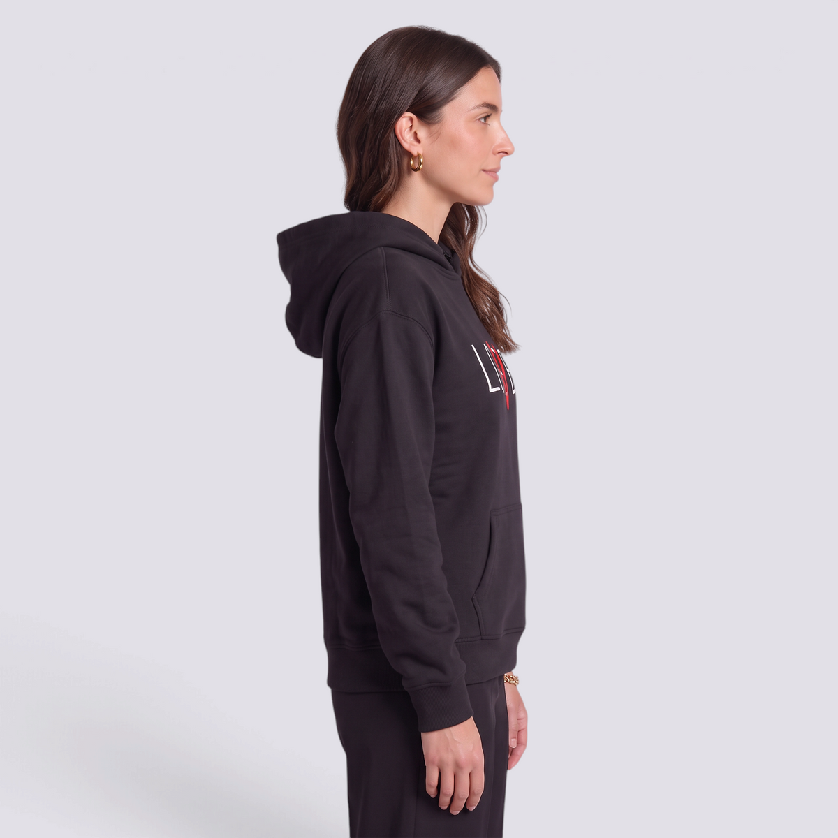Sudadera Mujer con Capucha Estampado Letras Negro - vista lateral