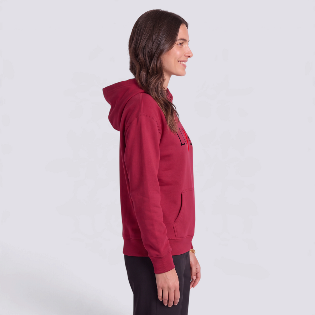 Sudadera Mujer con Capucha Estampado Letras Rojo - vista lateral