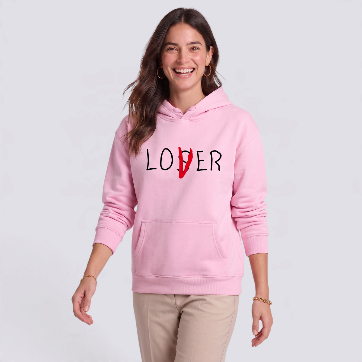 Sudadera Mujer con Capucha Estampado Letras Rosa - vista frontal
