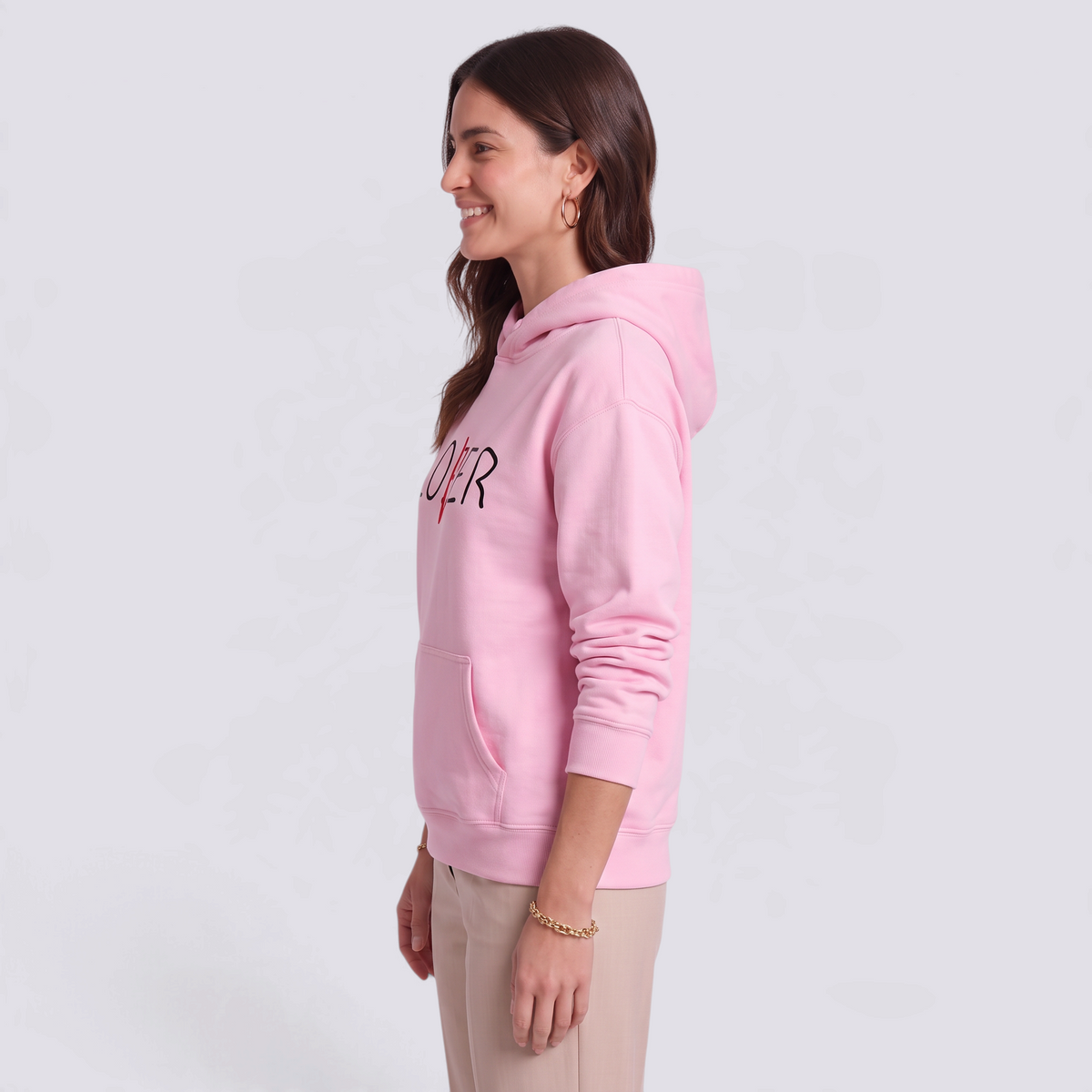 Sudadera Mujer con Capucha Estampado Letras Rosa - vista lateral