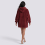Sudadera manta de mujer oversize con capucha y bolsillo canguro color burdeos, vista trasera