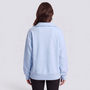 Sudadera mujer oversize con media cremallera y cuello solapa en color azul claro, vista trasera