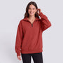 Sudadera mujer oversize con media cremallera y cuello solapa en color rojo, vista frontal