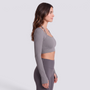 Top deportivo mujer manga larga escote cuadrado gris, vista lateral