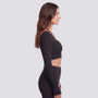 Top deportivo mujer manga larga escote cuadrado negro, vista lateral
