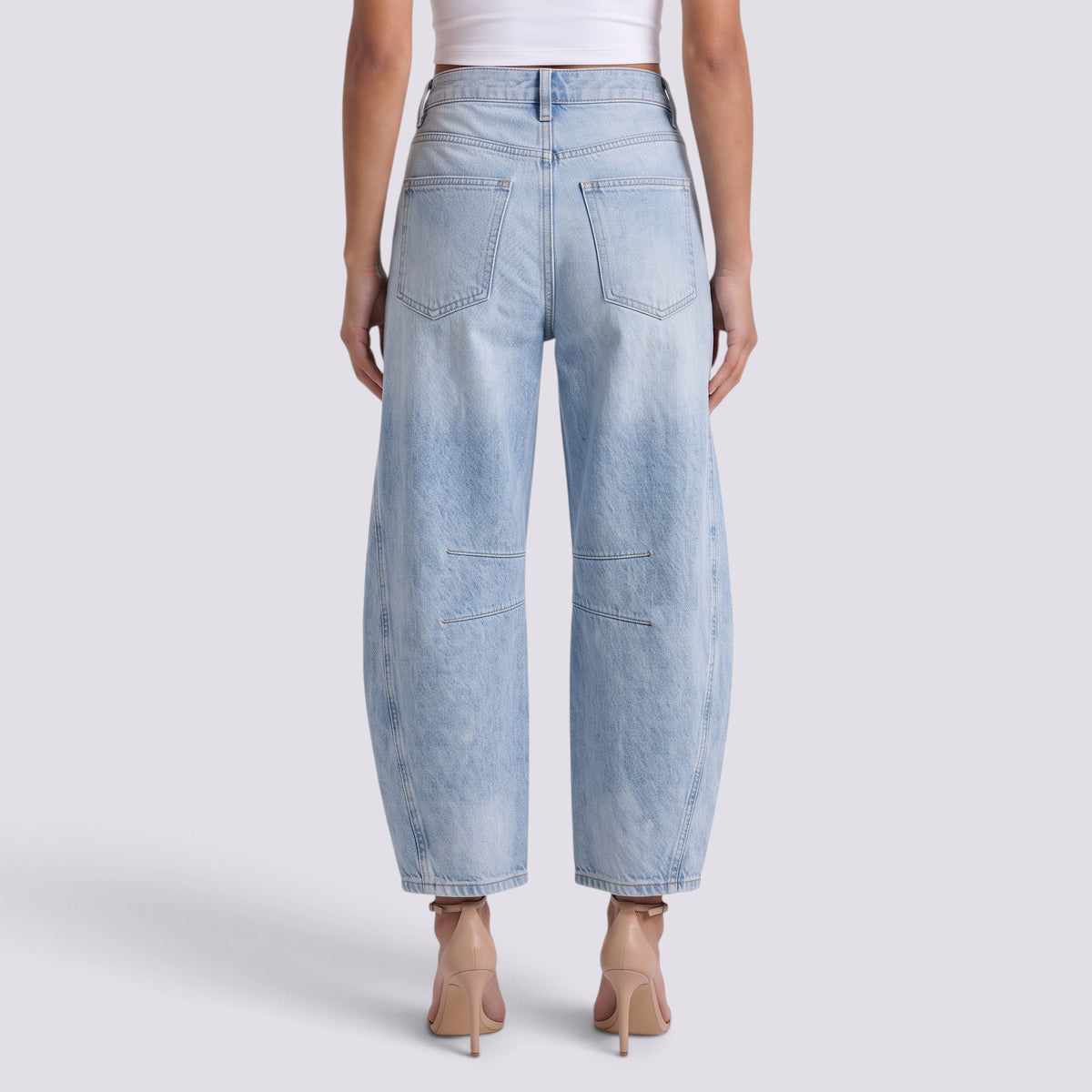 Pantalones Vaqueros Barrel de Tiro Medio Mujer