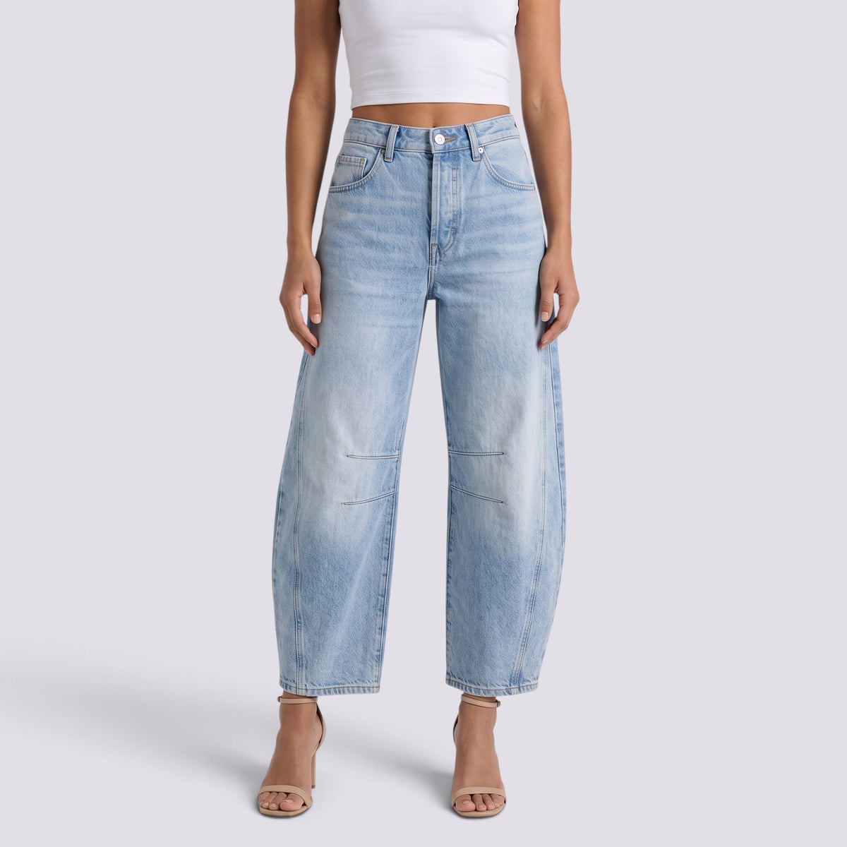 Pantalones Vaqueros Barrel de Tiro Medio Mujer