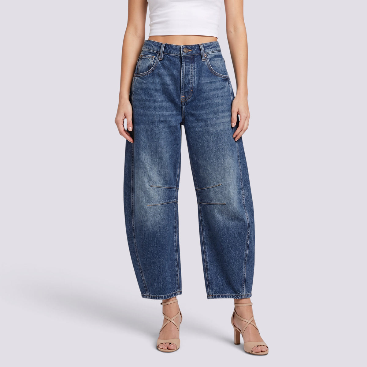 Pantalones Vaqueros Barrel de Tiro Medio Mujer