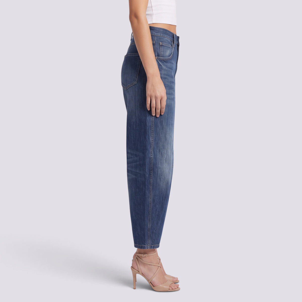 Pantalones Vaqueros Barrel de Tiro Medio Mujer