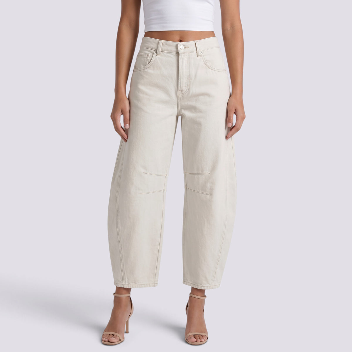 Pantalones Vaqueros Barrel de Tiro Medio Mujer