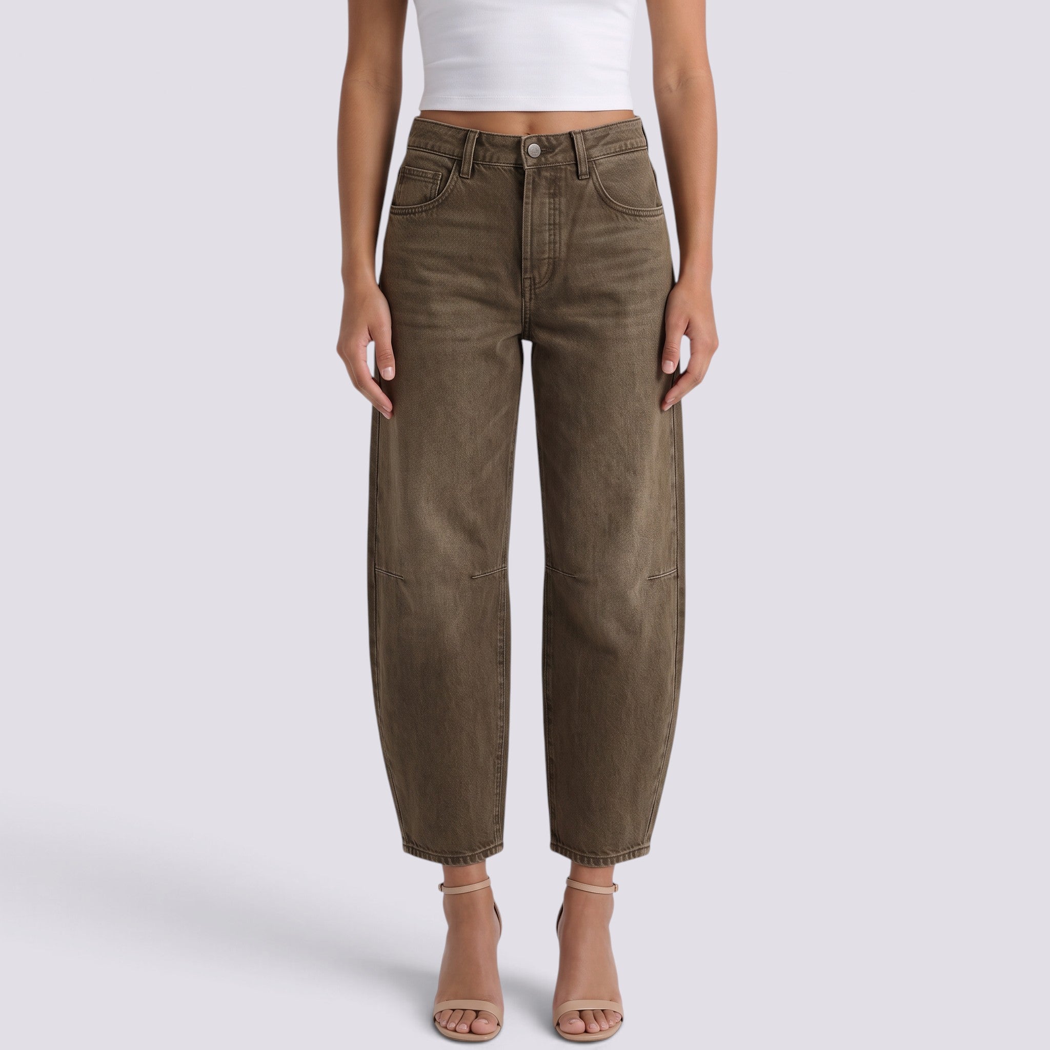 Pantalones Vaqueros Barrel de Tiro Medio Mujer
