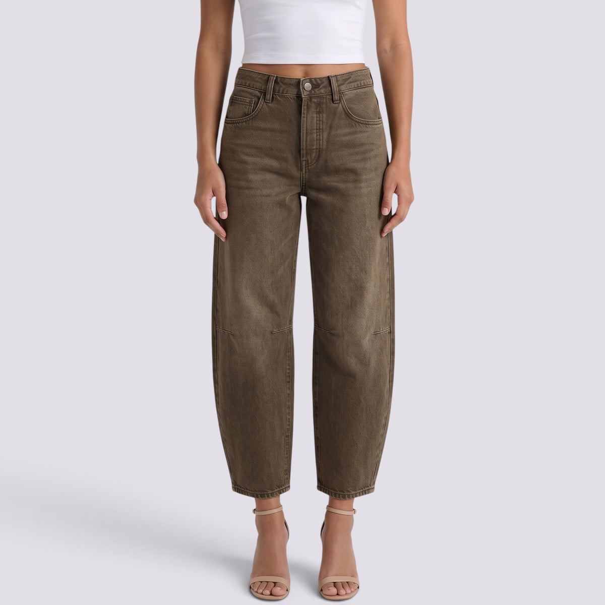 Pantalones Vaqueros Barrel de Tiro Medio Mujer