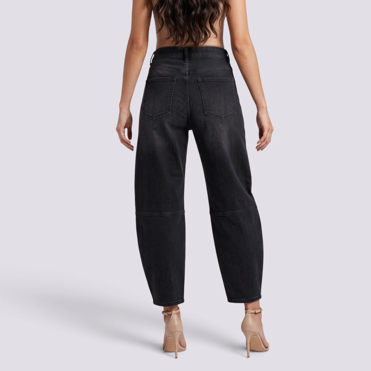 Pantalones Vaqueros Barrel de Tiro Medio Mujer