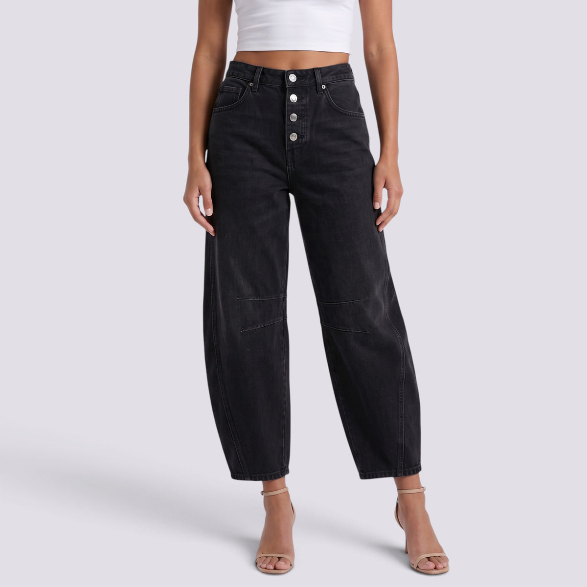 Pantalones Vaqueros Barrel de Tiro Medio Mujer