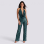 Mono Fiesta Lentejuelas Mujer Escote Halter - Verde, vista frontal