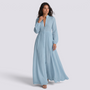 Vestido camisero largo mujer cuello mao con bolsillos en azul cielo, vista frontal