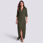 Vestido camisero largo verde oliva mujer, vista frontal