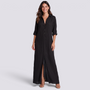 Vestido camisero largo negro mujer, vista frontal