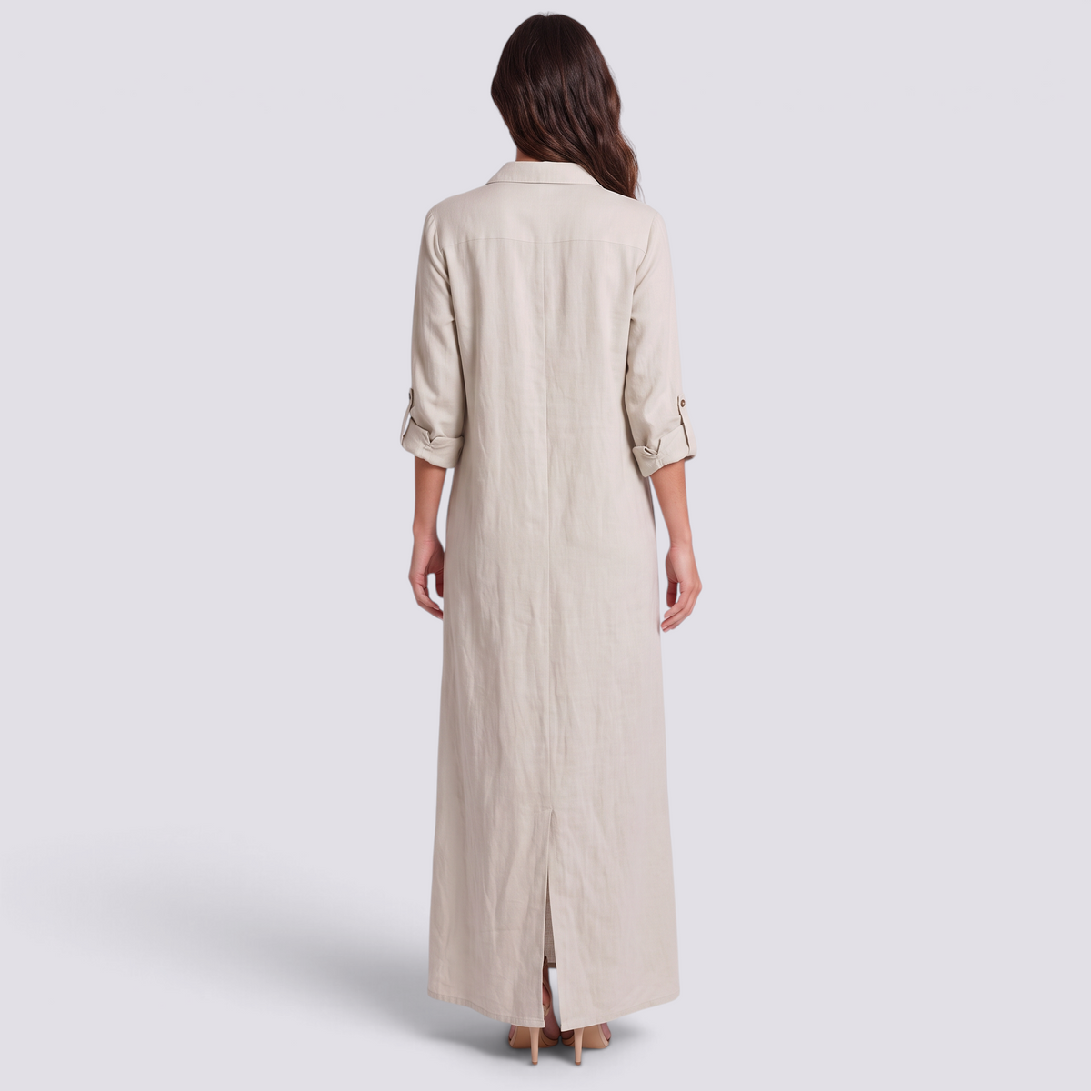 Vestido camisero largo blanco mujer, vista trasera