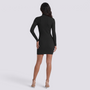 Vestido jersey ajustado de mujer color negro con cuello alto y manga larga, vista trasera