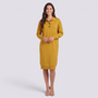 Vestido jersey de mujer con cuello polo y botones en amarillo, vista frontal