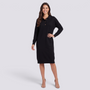 Vestido jersey de mujer con cuello polo y botones en negro, vista frontal