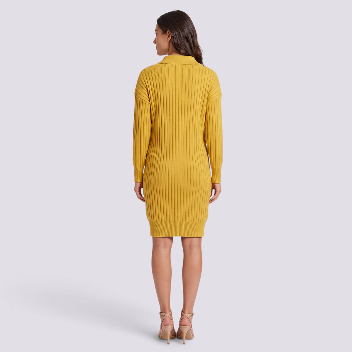 Vestido de Punto Mujer Cuello Alto con Botones