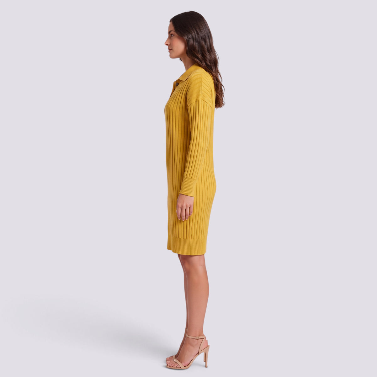 Vestido de Punto Mujer Cuello Alto con Botones