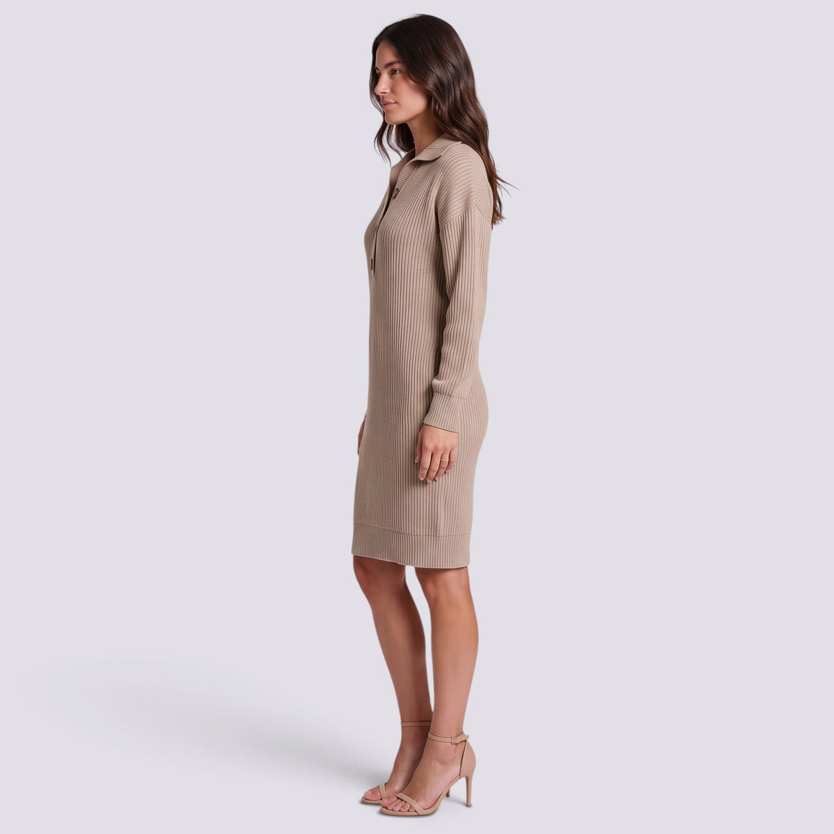 Vestido de Punto Mujer Cuello Alto con Botones