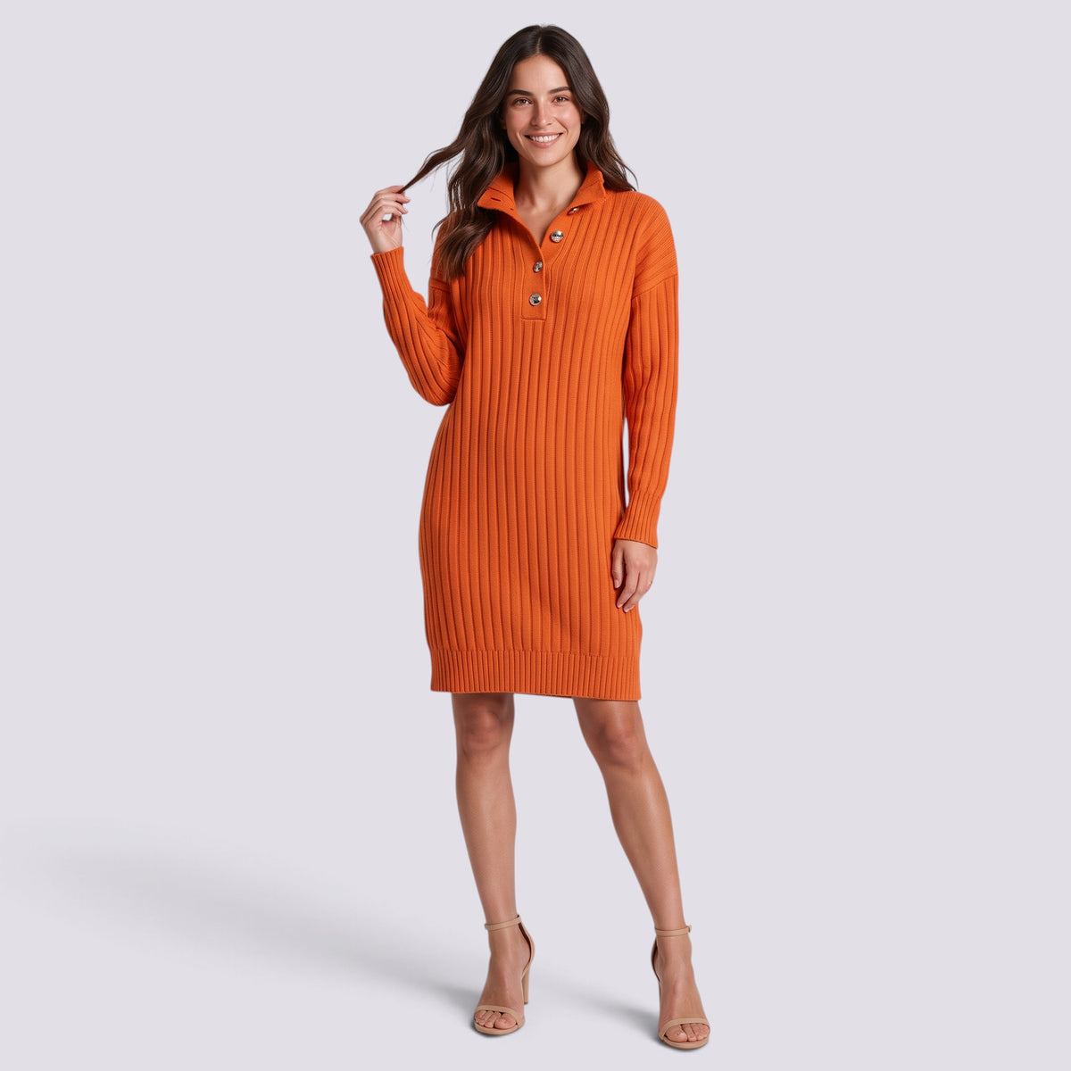 Vestido de Punto Mujer Cuello Alto con Botones