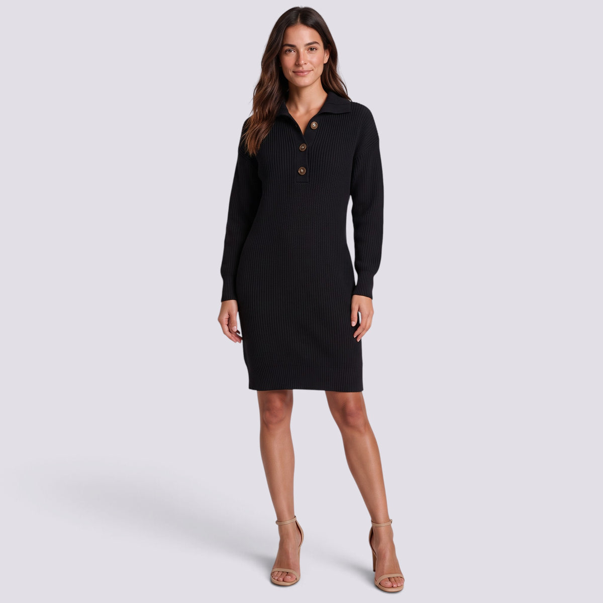Vestido de Punto Mujer Cuello Alto con Botones