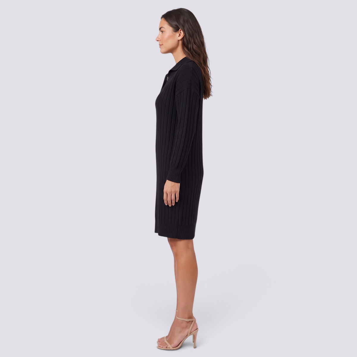 Vestido de Punto Mujer Cuello Alto con Botones