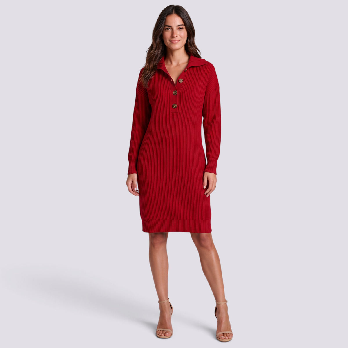 Vestido de Punto Mujer Cuello Alto con Botones