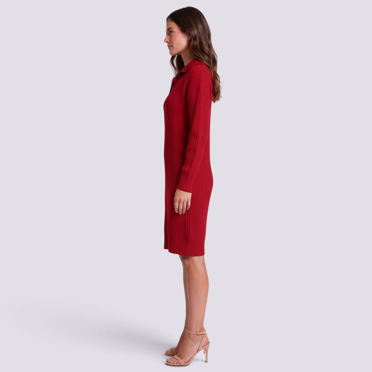 Vestido de Punto Mujer Cuello Alto con Botones