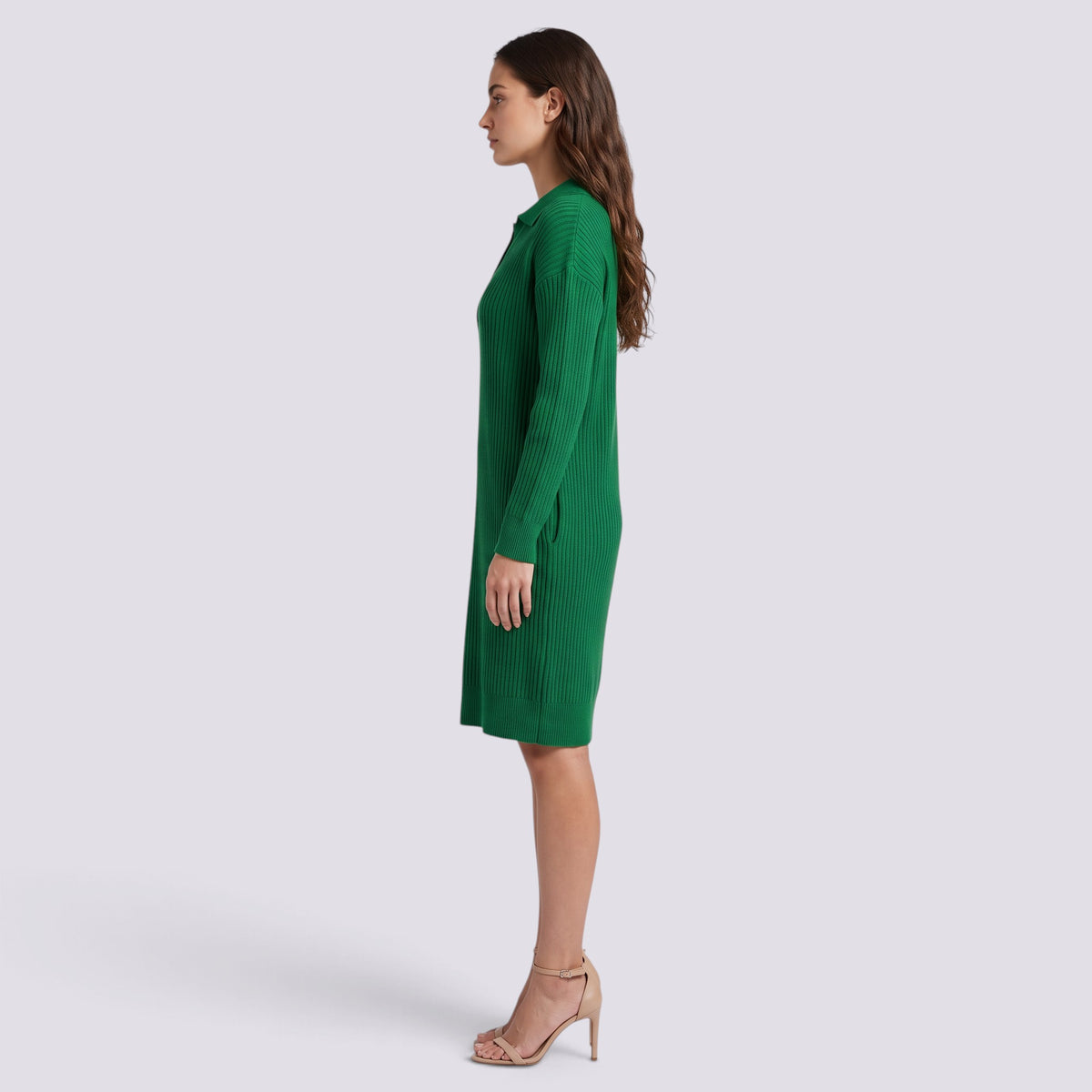 Vestido de Punto Mujer Cuello Alto con Botones