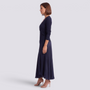 Vestido largo mujer escote V cintura entallada color azul marino, vista lateral