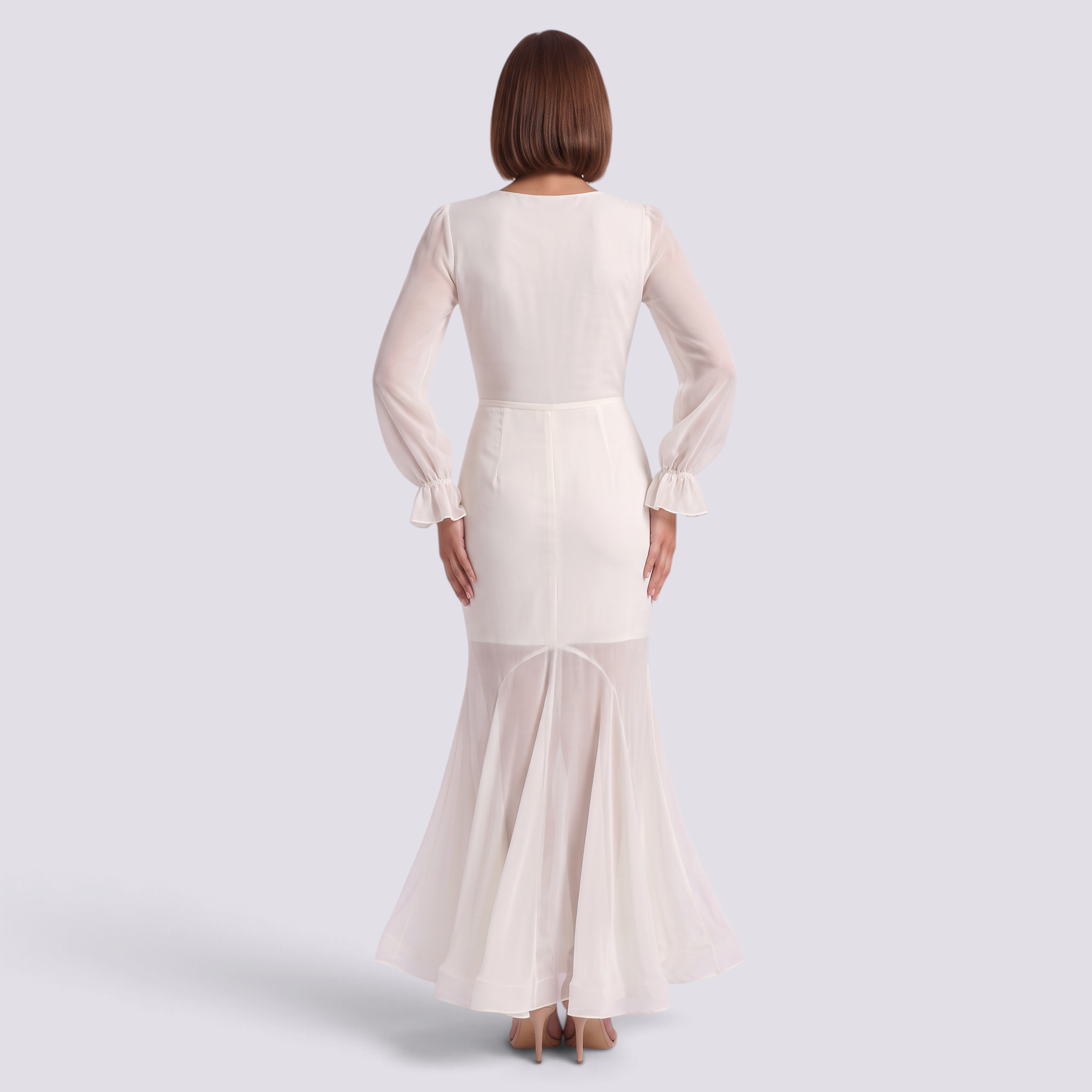 Vestido largo mujer gasa cruzado vuelo sirena Blanco vista trasera