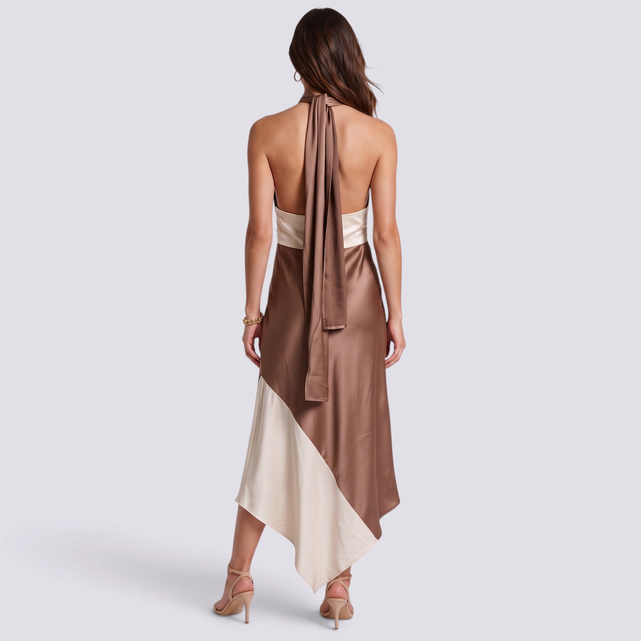 Vestido de Fiesta Halter Satinado Mujer