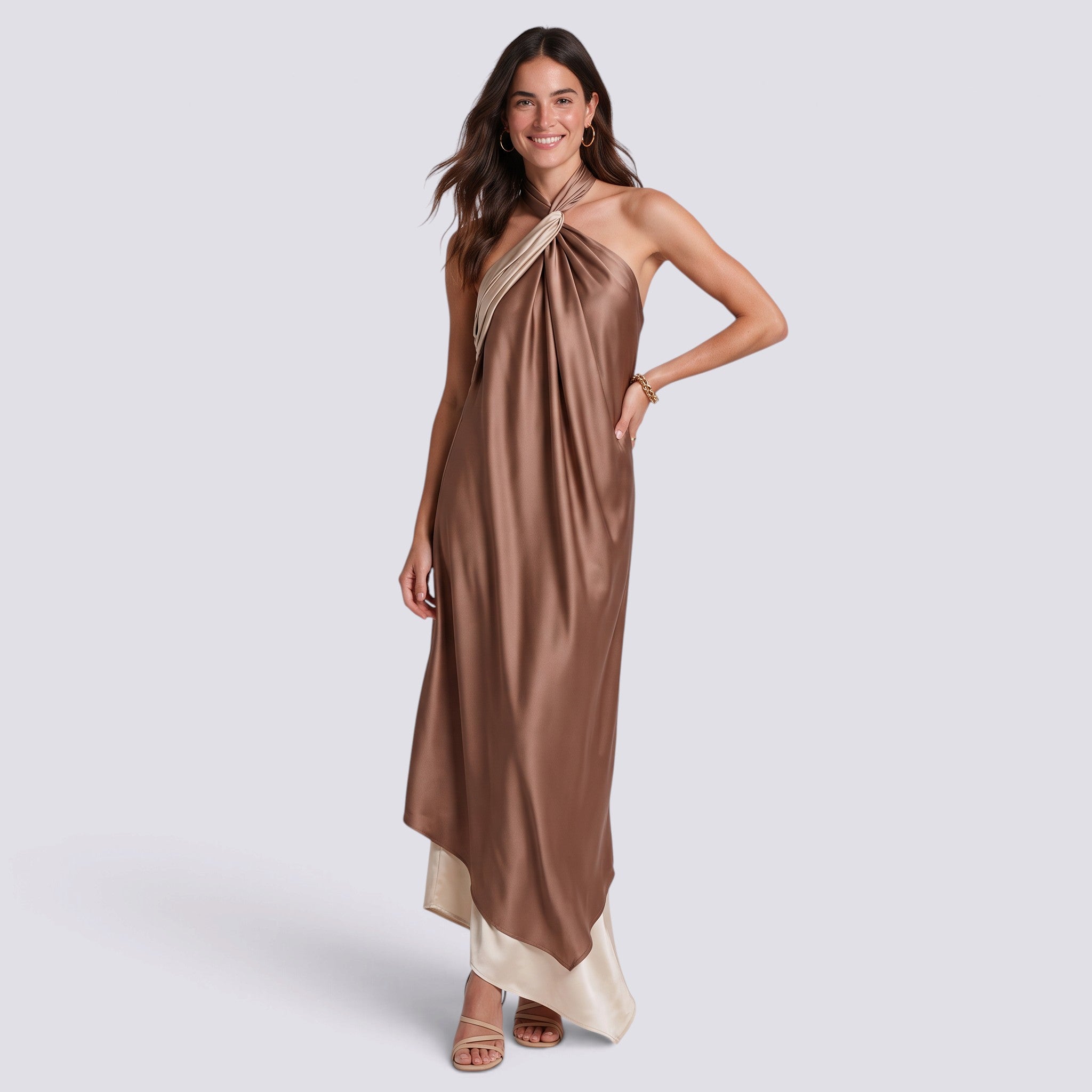 Vestido de Fiesta Halter Satinado Mujer