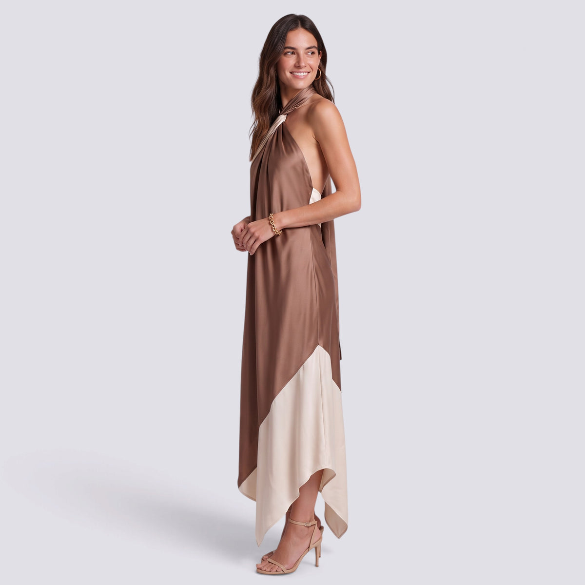 Vestido de Fiesta Halter Satinado Mujer