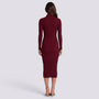 Vestido midi de mujer de punto con cuello alto en burdeos, vista trasera