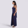 Vestido largo mujer palabra de honor con fular, Azul Marino, vista lateral