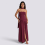 Vestido largo mujer palabra de honor con fular, Burdeos, vista frontal