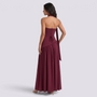 Vestido largo mujer palabra de honor con fular, Burdeos, vista trasera
