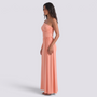 Vestido de noche mujer un hombro manga larga color melocotón, vista lateral