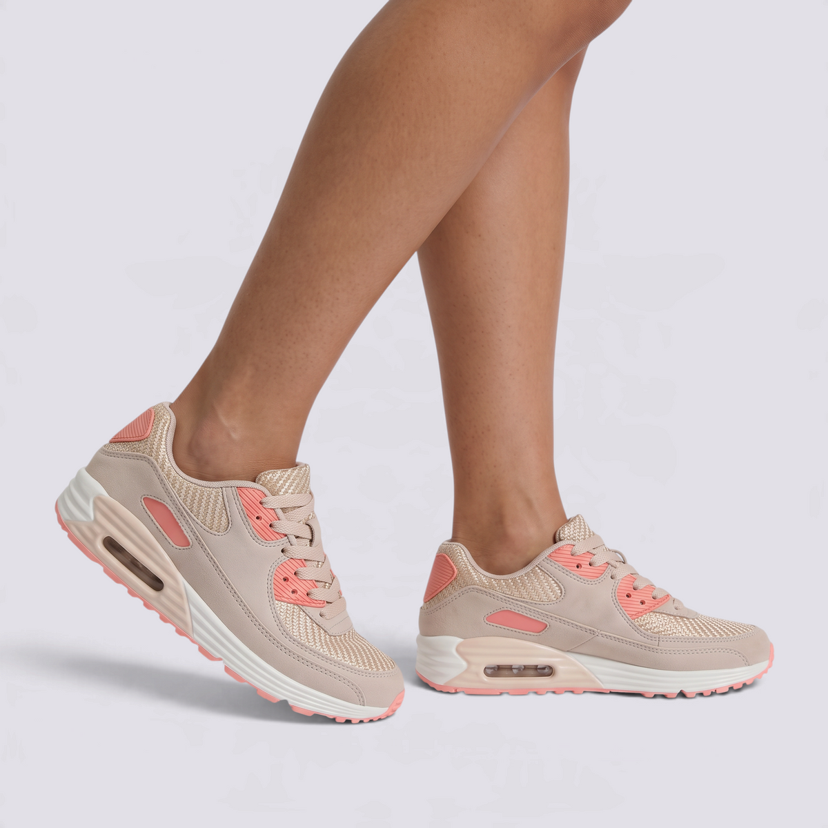 Zapatillas deportivas mujer con cámara de aire en beige y naranja, vista lateral