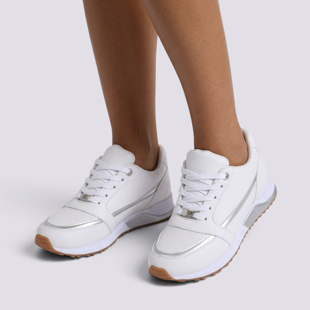 Zapatillas deportivas mujer con detalle metalizado blanco vista frontal