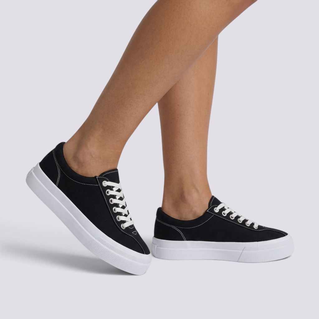 Zapatillas de lona mujer con plataforma negro - vista lateral
