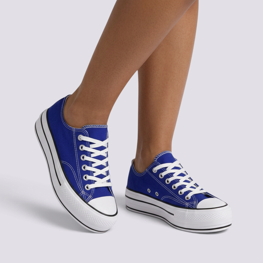 Zapatillas de Lona Mujer Suela Gruesa Azul vista frontal